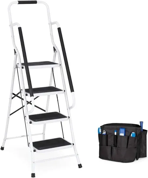 Best Choice Products 4-Step Portable Folding Anti-Slip Steel Safety Ladder with Handrails and Attachable Tool