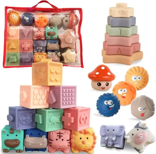 Montessori Toys For Babies 612 Months Baby Toys 4 In 1 Baby Blocks Soft Stacking