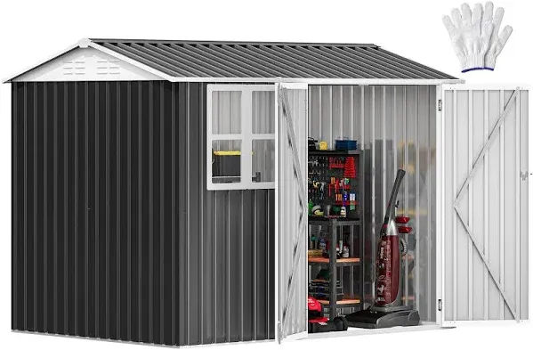 DWVO Large Tool Storage Shed with Window, Lockable Doors, and Sloped Roof