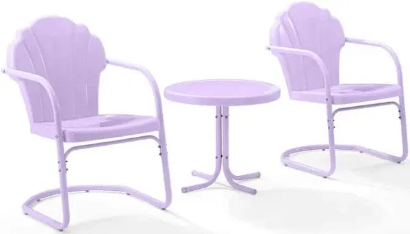 Crosley Tulip 3 Piece Retro Outdoor Chair Set in Lavender