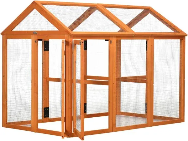 PawHut Wooden Chicken Run Combinable Design with Perches