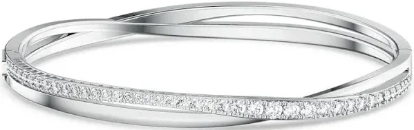 Swarovski Twist Bangle, White, Rhodium Plated, S