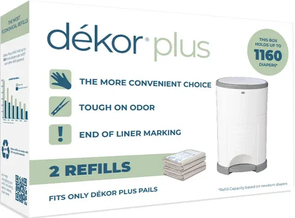 Diaper Dekor Plus Diaper Pail Refills | 4 Count | Most Economical Refill System | Quick & Easy to Replace | No Preset Bag Size Use Only What You Need | Exclusive End-of-Liner Marking