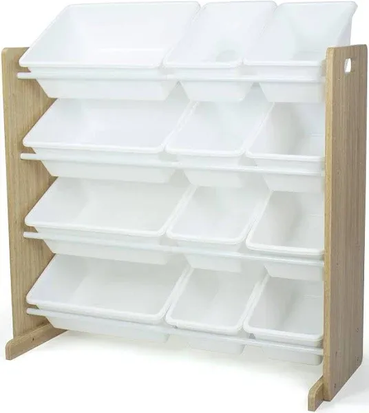 Humble Crew, Natural Wood/White Kids Toy Organizer with 12 Storage Bins