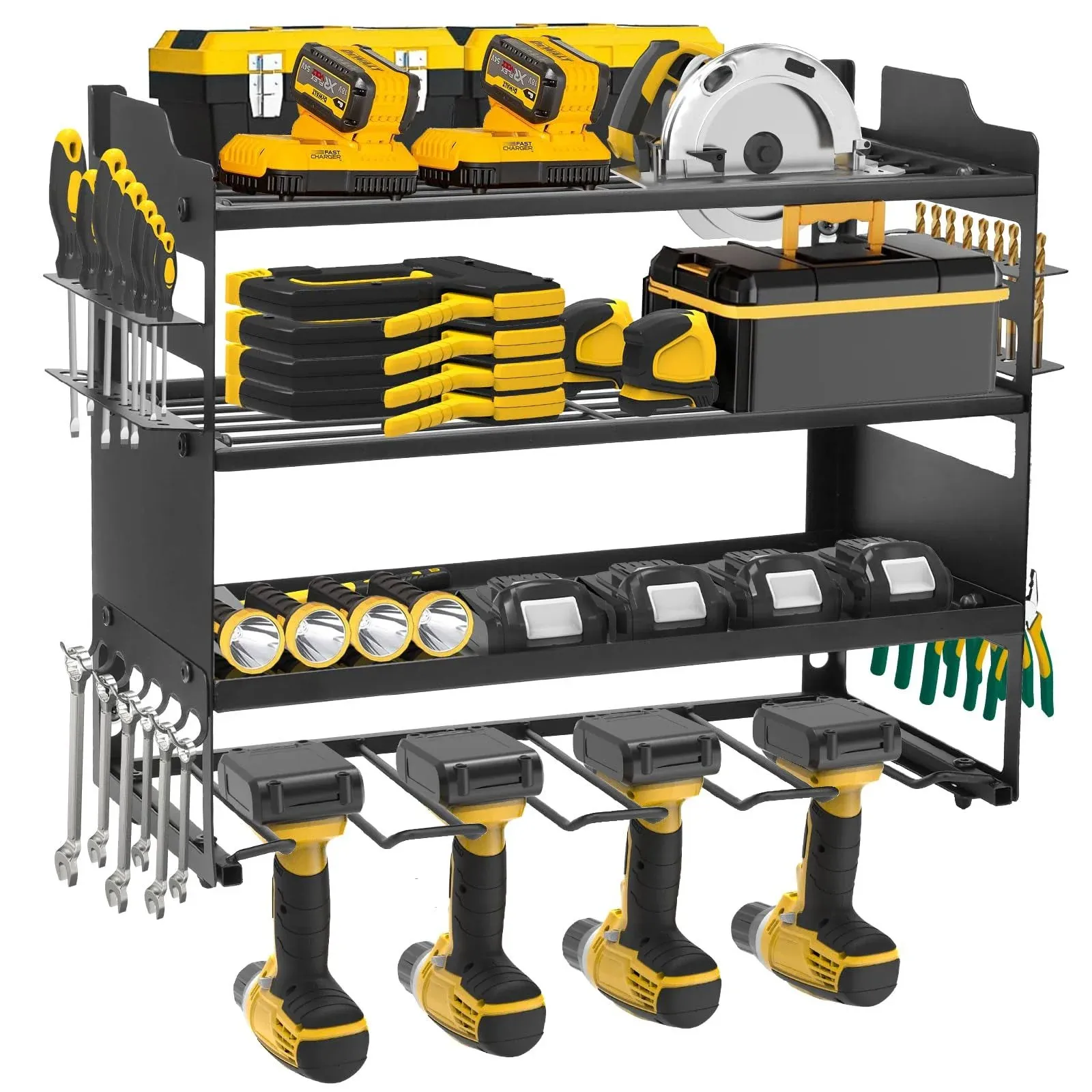 Power Tool Organizer, Drill Holder Wall Mount, Storage Rack for Cordless Drill, Heavy Tool Shelf with Screwdriver Holder/Pliers Holder/Hammer Holder