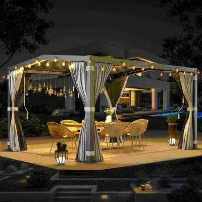 Outdoor Louvered Pergola with Adjustable Aluminum Rainproof Roof