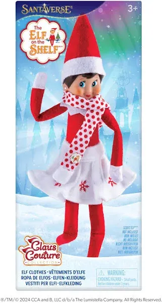 The Elf on the Shelf Claus Couture Snowflake Skirt and Scarf Set, Red/White