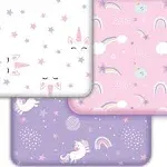 Grow Wild Unicorn Crib Sheets 3 Pack - Soft & Stretchy Jersey Cotton Fitted Baby Crib Sheets for Girls, White Pink Purple Toddler Bed Sheets - Cute