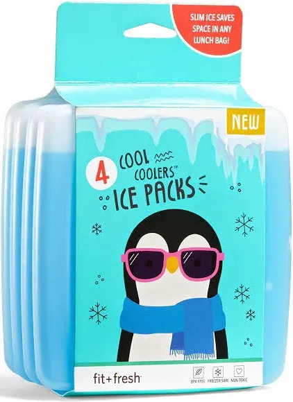 Fit And Fresh Kids Cool Coolers 4 Reusable Lunch Ultra Slim Ice Packs Brand New