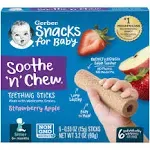 Gerber Soothe 'N' Chew Strawberry Apple Teething Sticks 6+ Months Snacks For Baby (3.2 oz)