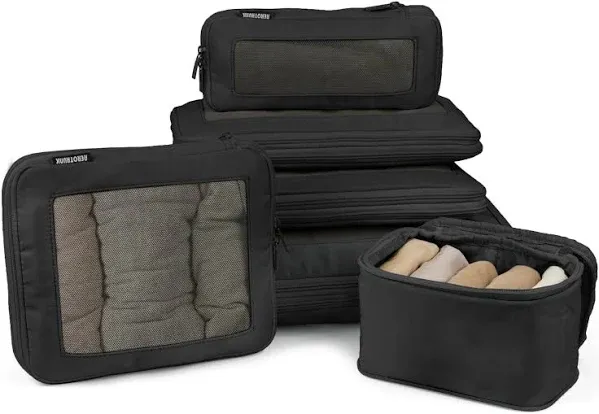 Aerotrunk Compression Packing Cubes for Travel - Luggage Organizer Bags - Double Zipper Packing Cubes for Suitcases (6-Pack, Black)