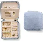 Benevolence La Plush Velvet Square Travel Jewelry Box with Mirror- Periwinkle Blue