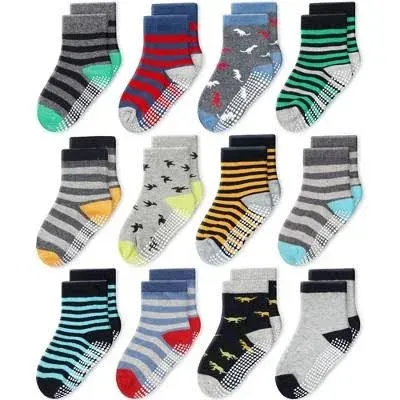 12-Pack Non-Slip Crew Grip Socks