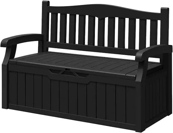  70 Gallon Outdoor Storage Deck Box with Armrest Bench Lockable, Black