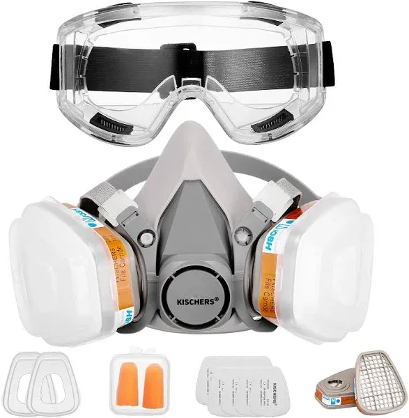  Reusable Half Facepiece and Anti-Fog Safety Goggle Set Against Dust/Organic 