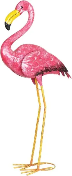 Garden Sculpture Pink Metal Flamingo Garden Statue Hand Painted Outdoor Lawn And