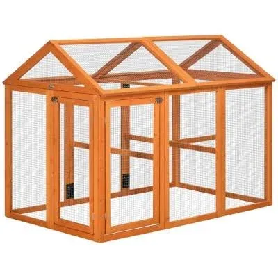 PawHut Wooden Chicken Run Combinable Design with Perches