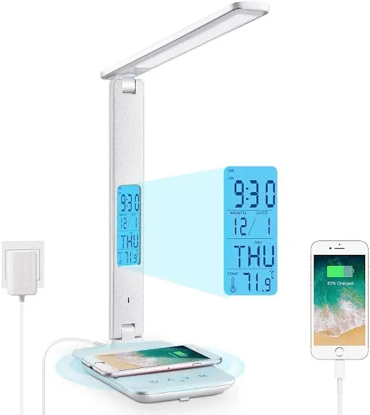 LAOPAO LED Desk Lamp with Wireless Charger, USB Charging Port, Adjustable Foldable Table Lamp,