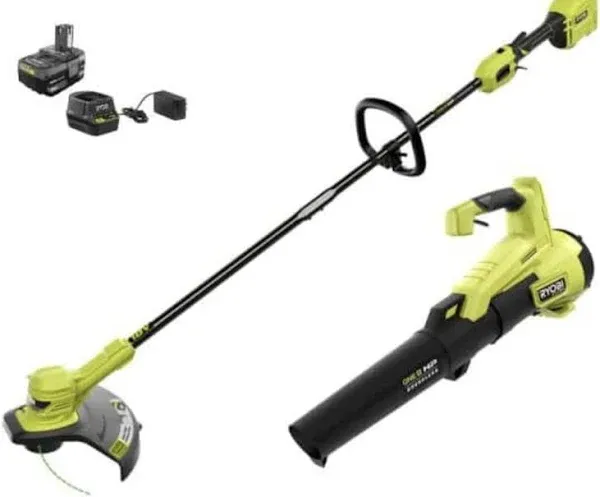 RYOBI  18V Cordless String Trimmer &amp; Leaf Blower Combo Kit W/Battery  &amp; Charger