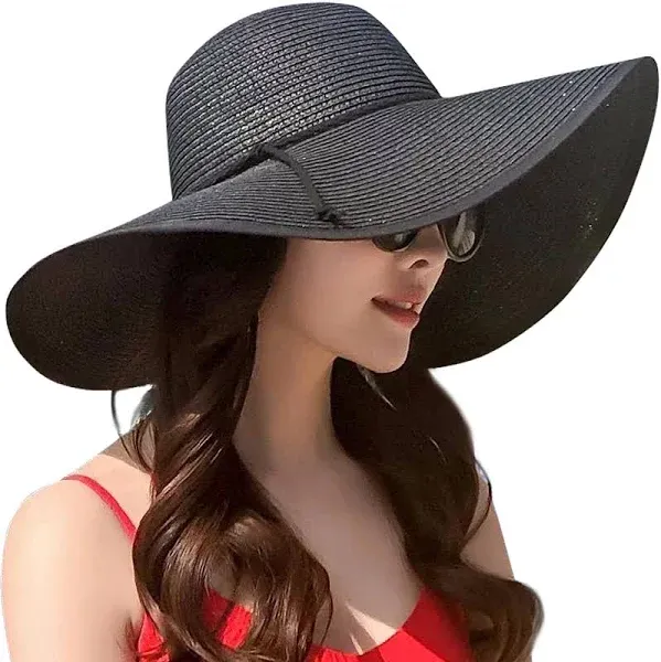 Lanzom Women's Wide Brim Big Floppy Foldable Roll Up Cap