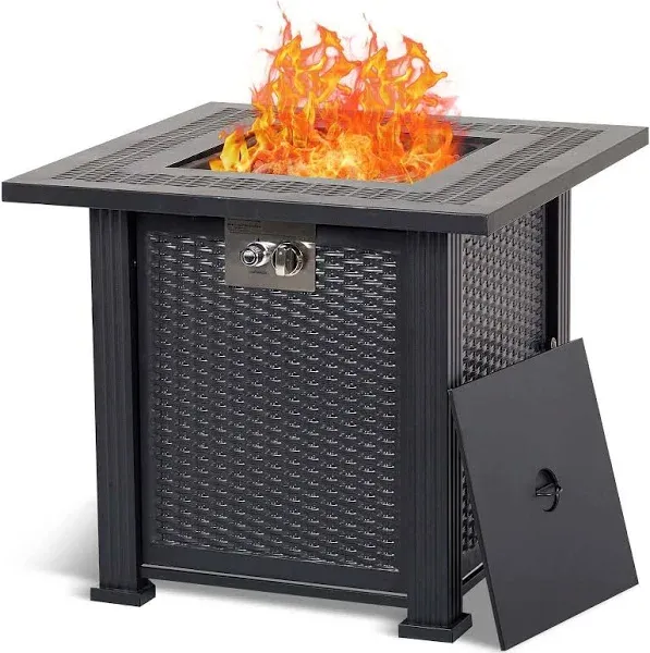 28" Propane Gas Fire Pit Table 50,000 BTU Retro Classic Smokeless Fire Pit Table with Lid, Glass Beads,Waterproof Cover, Steel Tabletop for Outdoor/Patio with CSA Certification