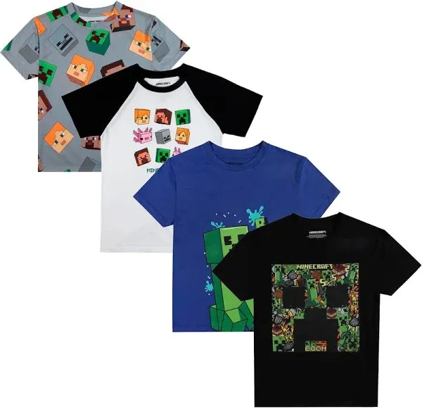 Minecraft Creepers and Character Heads Crew Neck Short Sleeve T-Shirt 4-Pack