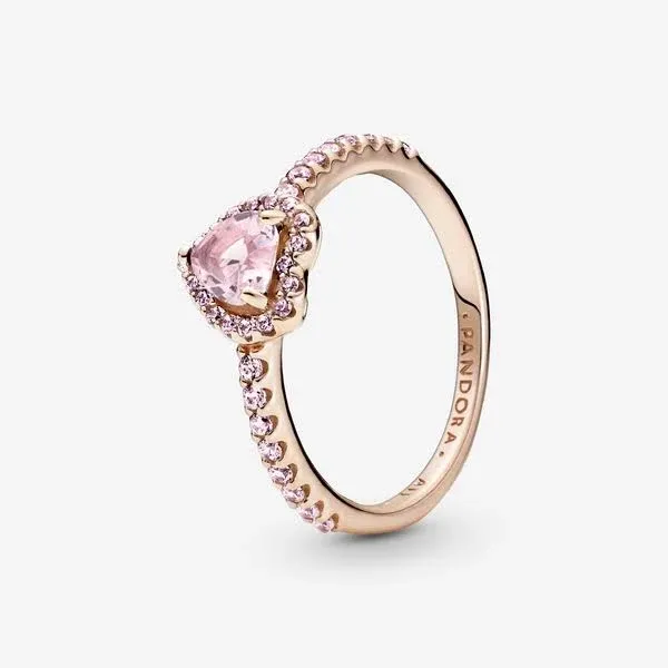 PANDORA Sparkling Pink Elevated Heart Ring - Rose Gold Ring for Women - Layering or Stackable Ring - Gift for Her - 14k Rose Gold-Plated Rose with Cubic Zirconia