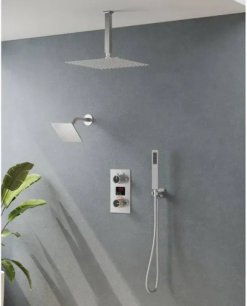 Dual Showerheads 12" Digital Display Shower System, Brushed Nickel