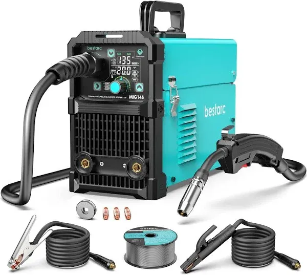 bestarc 145A MIG Welder, 110V/220V Dual Voltage Gas/Gasless Flux Core MIG Welder/Lift TIG/Stick 3 in 1 Synergic MIG145 9GEN Welding Machine, Flux