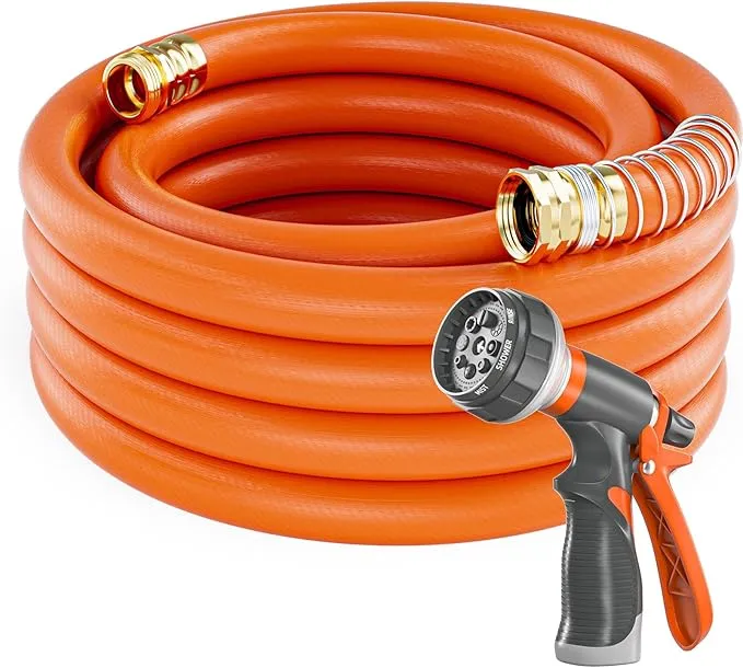 SPECILITE 3/4 in x Garden Hose, Flexible and Lightweight Water Hose with Nozzle and Brass Male to Female Fittings