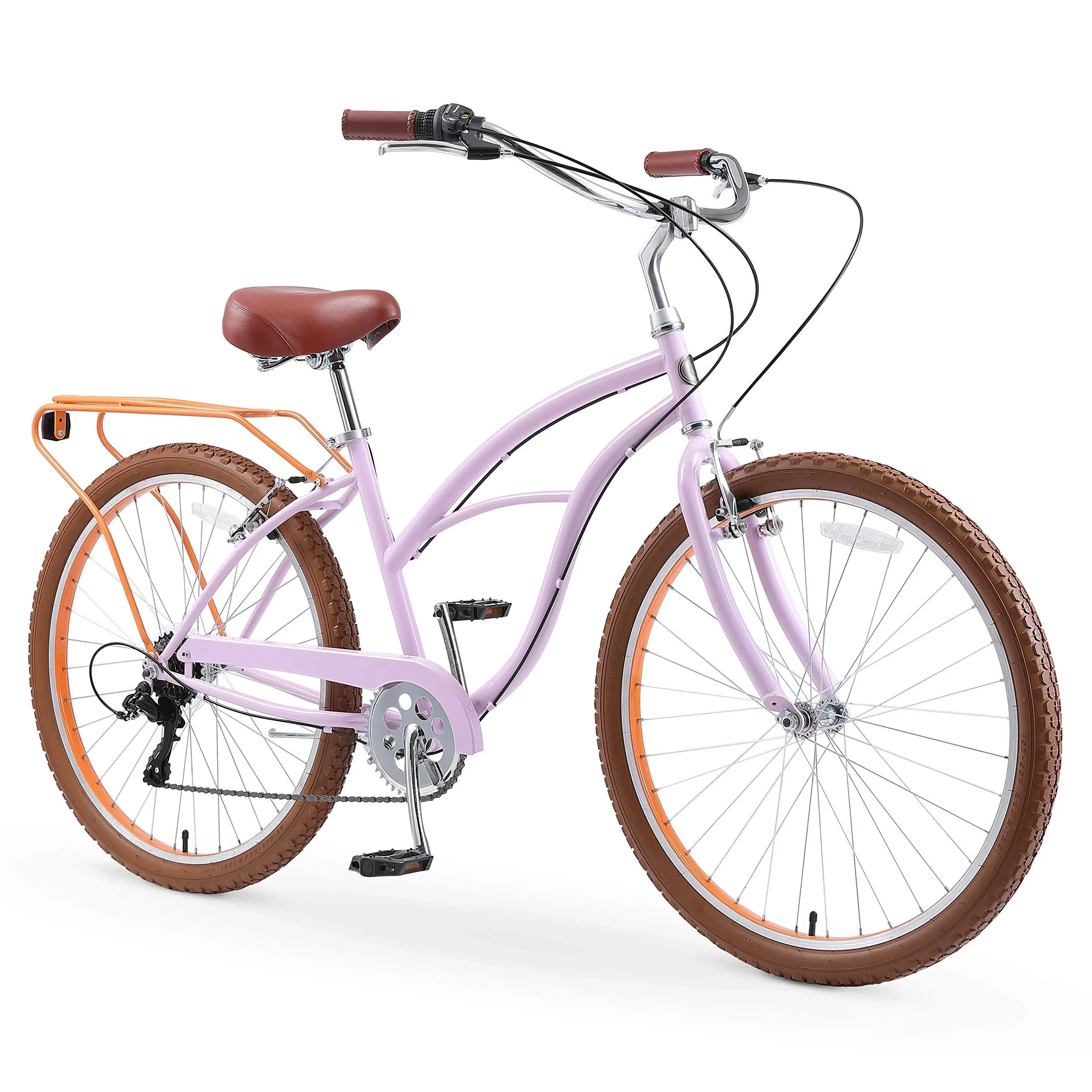 Sixthreezero New Around The Block Women's 26" 7-Speed Beach Cruiser Bicycle, Lilac Ginger