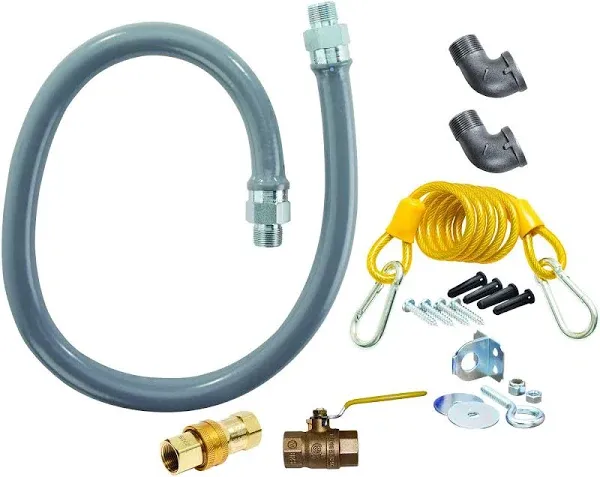 Dormont RG7548 3/4 Inch ID ReliaGuard Foodservice Commercial Standard Gas Connector Kit with Hose, Snap Quick Disconnect, Elbow Fittings, and Full Port Gas Valve, 48 Inches, Grey