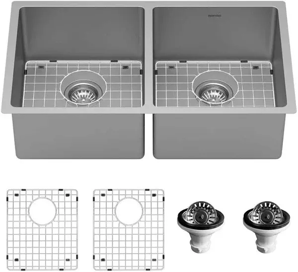 Karran 32" Undermount 16-Gauge Stainless Steel 50/50 Double Bowl Kitchen Sink Kit