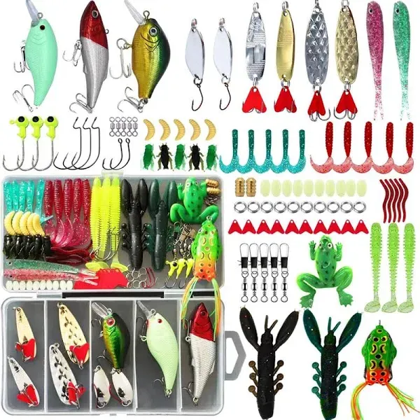 LASOCUHOO Fishing Lures Kit Spoon Lures Soft Plastic Worms Frog Lures