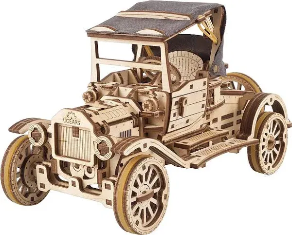 UGEARS Classic Model Car Kit - 3D Puzzles for Adults and Kids with Folding Roof and Functional 4 Cylinder Engine - Model Car Kits for Adults 3D Wooden Puzzles - DIY Retro Car 3D Puzzle Model Kit