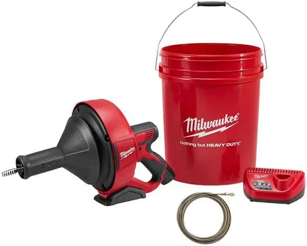 Milwaukee 2571-21 M12 Drain Snake Kit, 5/16&#034; x 25&#039; Bulb Cable, Storage Bucket