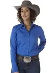 Wrangler Women's Long Sleeve Western Shirt, Blue