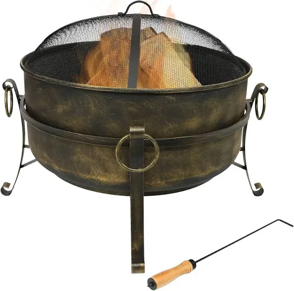 Sunnydaze 24 Inch Steel Cauldron Fire Pit with Spark Screen