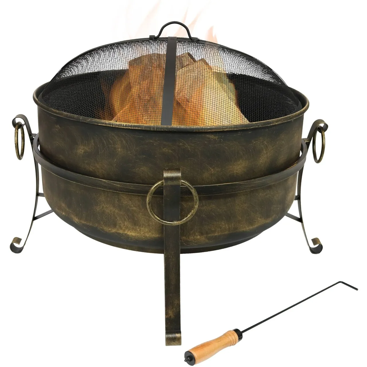 Sunnydaze 24 Inch Steel Cauldron Fire Pit with Spark Screen