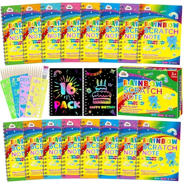 ZMLM Rainbow Scratch Party Favors Kids: Birthday Gifts Toy Bulk Scratch Art Notebook 24 Pack Scratch Paper Birthday Party Favor Girls Boys Art Craft Kit Scratch Pads Classroom Prizes