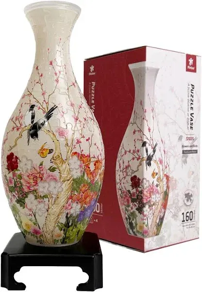 Pintoo 3D Puzzle Vase Unique Flower Vase Made by 160 Curved Plastic Puzzle Pieces House Warming Gift for Flower Arrangements and Home Decoration - [S1031] (Classic, Elegant Floral Print)