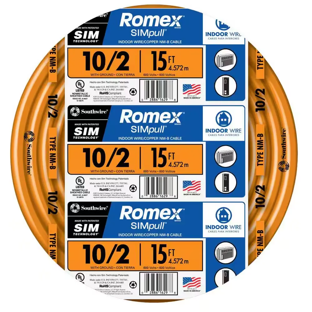 Southwire 28829026 Romex Non-Metallic Sheathed Cable, Copper, 15&#039;