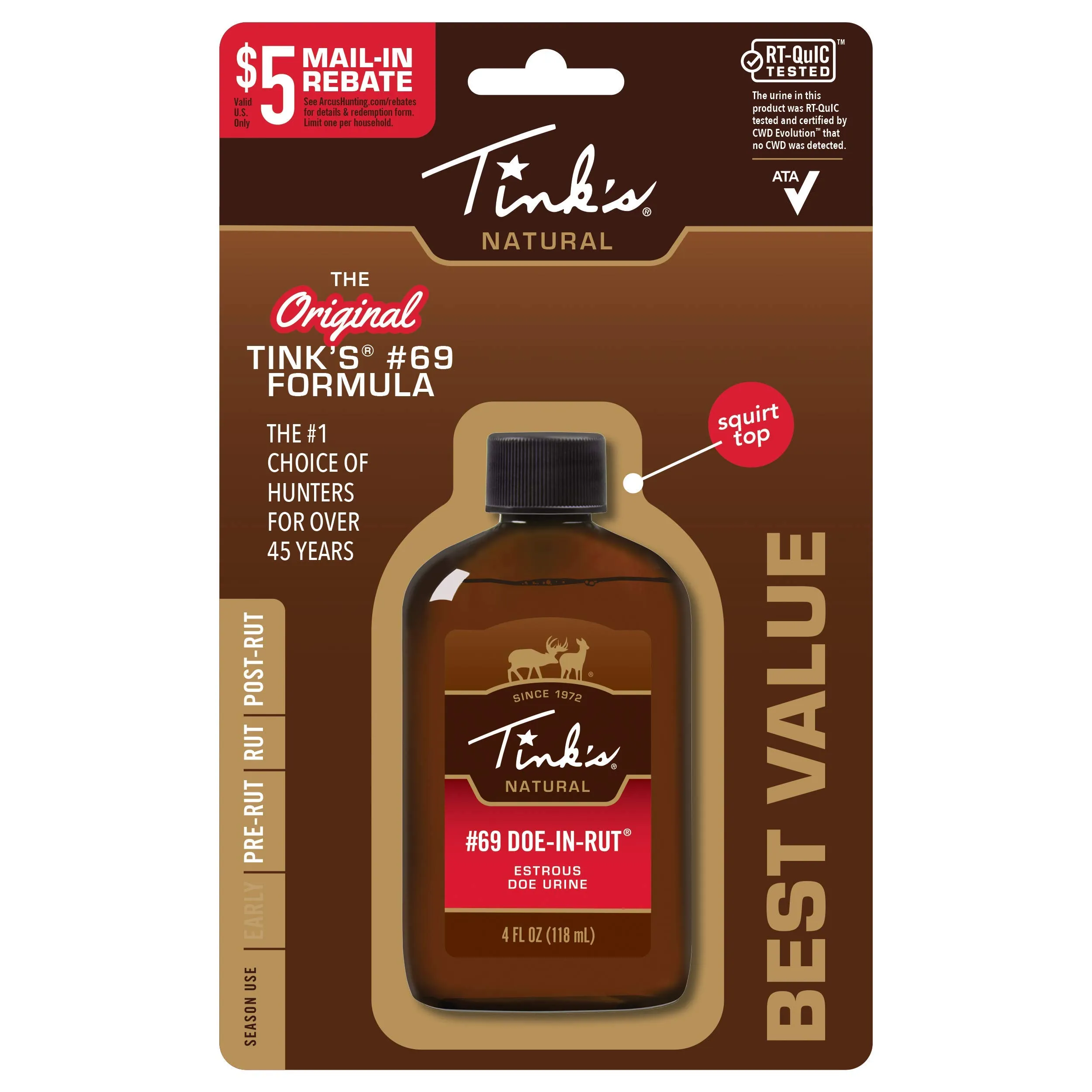 Tinks Deer Lure #69 Doe-in-rut 4fl Oz Squirt Top Bottle W6202