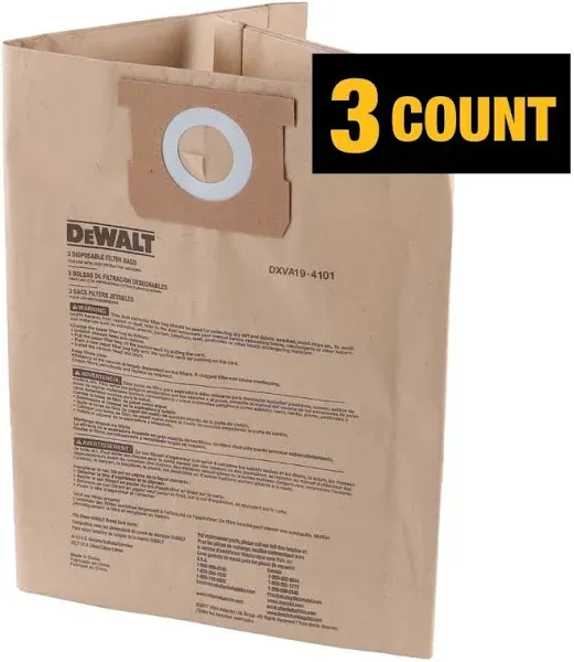 DEWALT DXVA19-4101 Dust Bag, Fit for 6-10 Gallon Wet/Dry Vacuum Cleaners, Compat