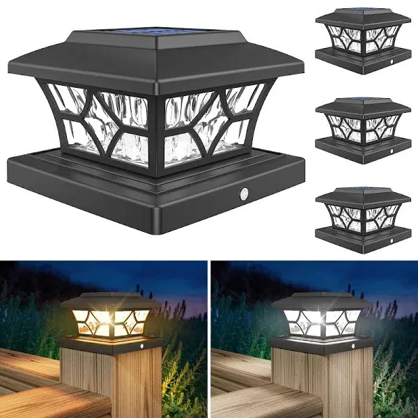 VOLISUN Solar Post Cap Lights Outdoor, Solar Powered Fence Post Cap Lights for 4x4 Vinyl/Wood Post, White Waterproof Solar Deck Post Lights 8Pack Cool/Warm for Garden Patio Porch...