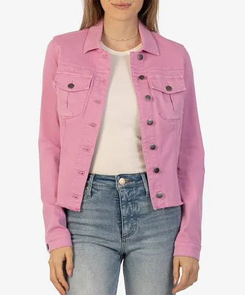 Kara Fray Hem Cotton Blend Trucker Jacket