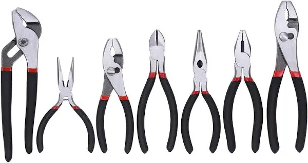 FASTPRO 7-piece Utility Pliers Set, Includes Slip Joint Pliers, Silver, Black 