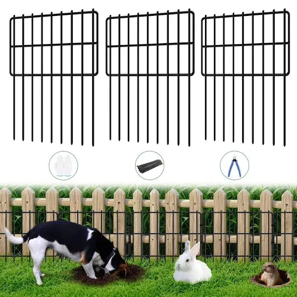 24 Panels Animal Barrier Fence, 1.25" Gap No Dig Fence, 17 in(H) X 26 Ft(L) Rustproof Metal Garden Fences Border Dog Rabbit Blocker, Small Wire Bottom Fencing for Outdoor Yard Patio Black