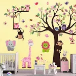 DEKOSH Kids Pink Jungle Theme Peel & Stick Girl Nursery Wall Decal