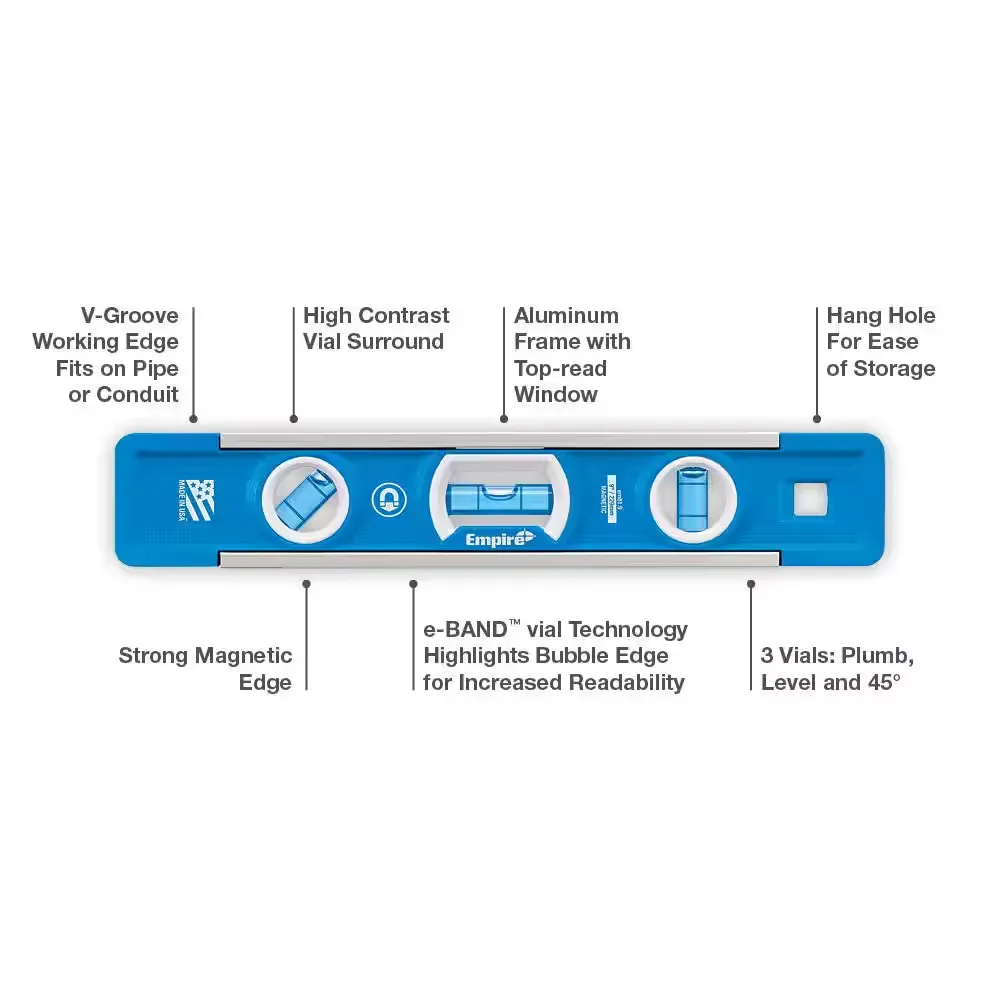 Level EM81.9G 9 Inch Magnetic Torpedo Level, Overhead Viewing Slot